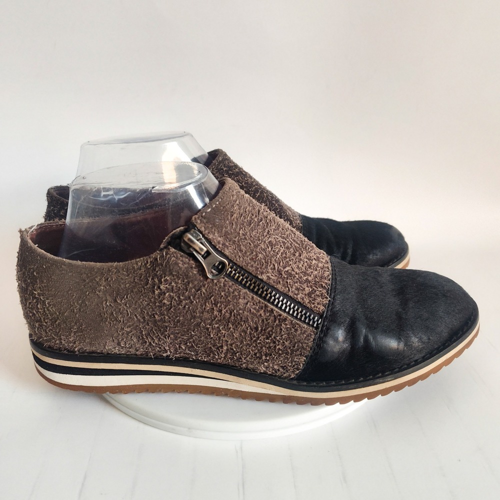 All Black Flats 9 / 39 Suede Mixed Media Pony Hair Gray Black Zip Comfort‎ Shoes